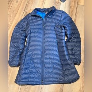 Patagonia Fiona Parka Puffer Woman's L Navy Blue Jacket 600 Fill Duck Down